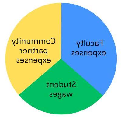 饼状图显示了教师之间的大致预算分配, 社区, 学生费用.